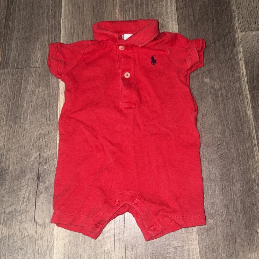 Ralph Lauren Baby Boys 100% Cotton Polo Romper Red Sz 3 Months